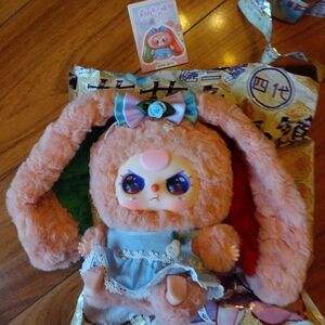 Amber a (SCENTED Strawberry) Cute SOFT Plush Bunny with Blue Dress